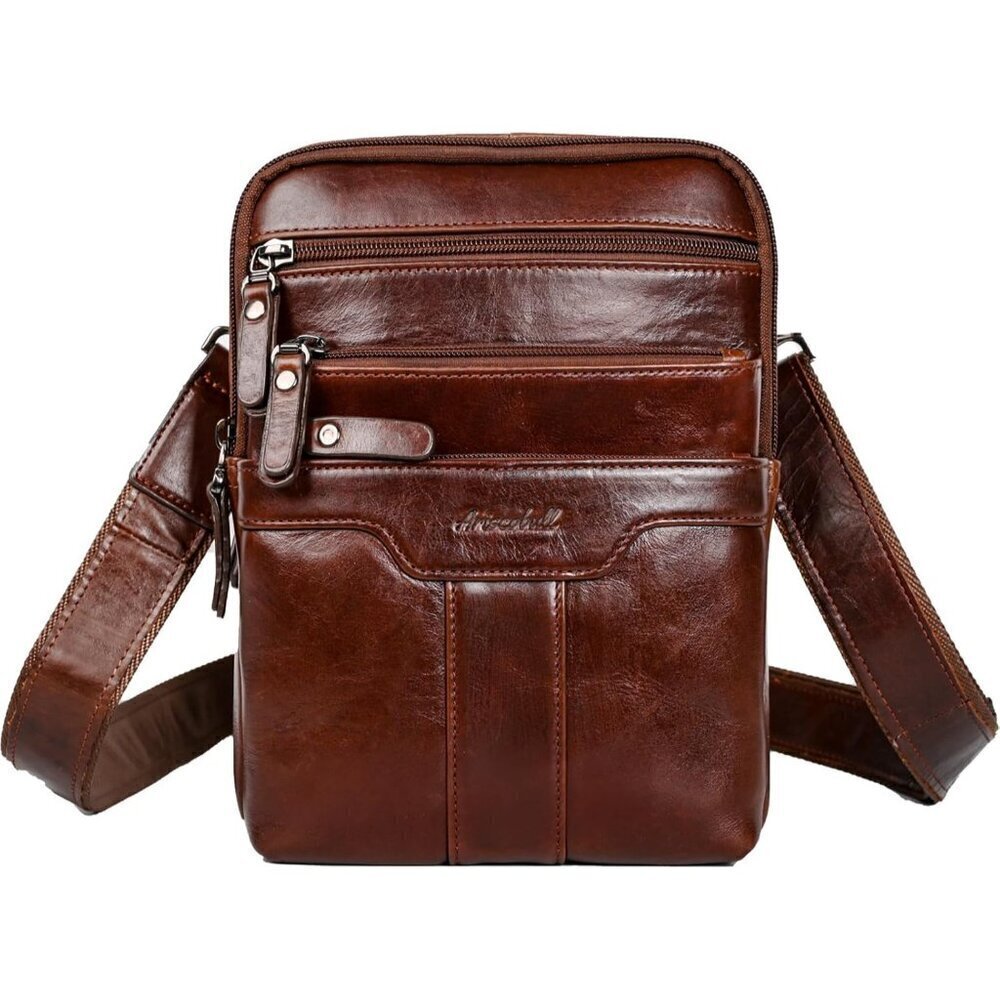 💫 Men Brown Leather Sling Small Messenger Pack Vintage Fashion Shoulder Bag